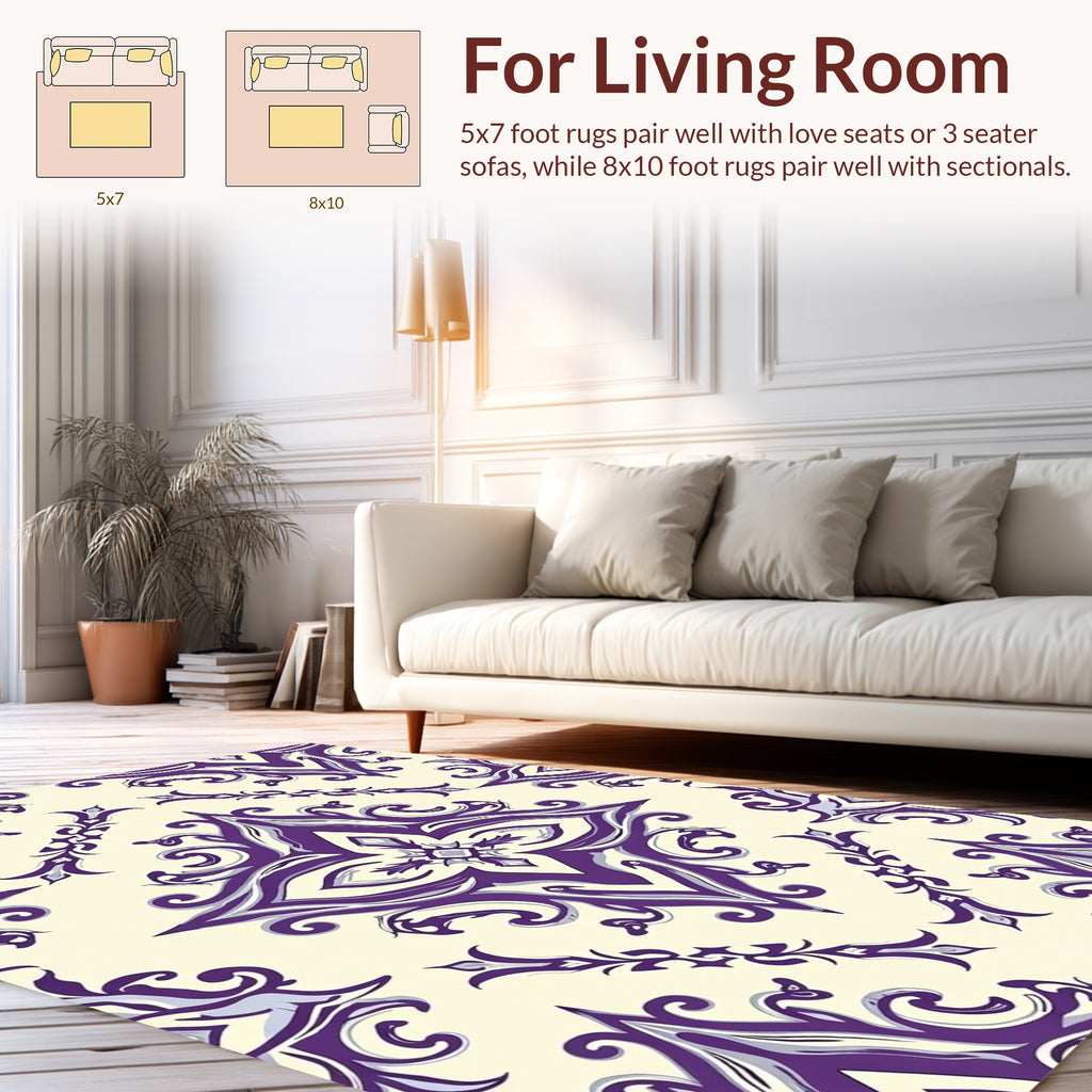 Ornate Purple Flourish Pattern Rug