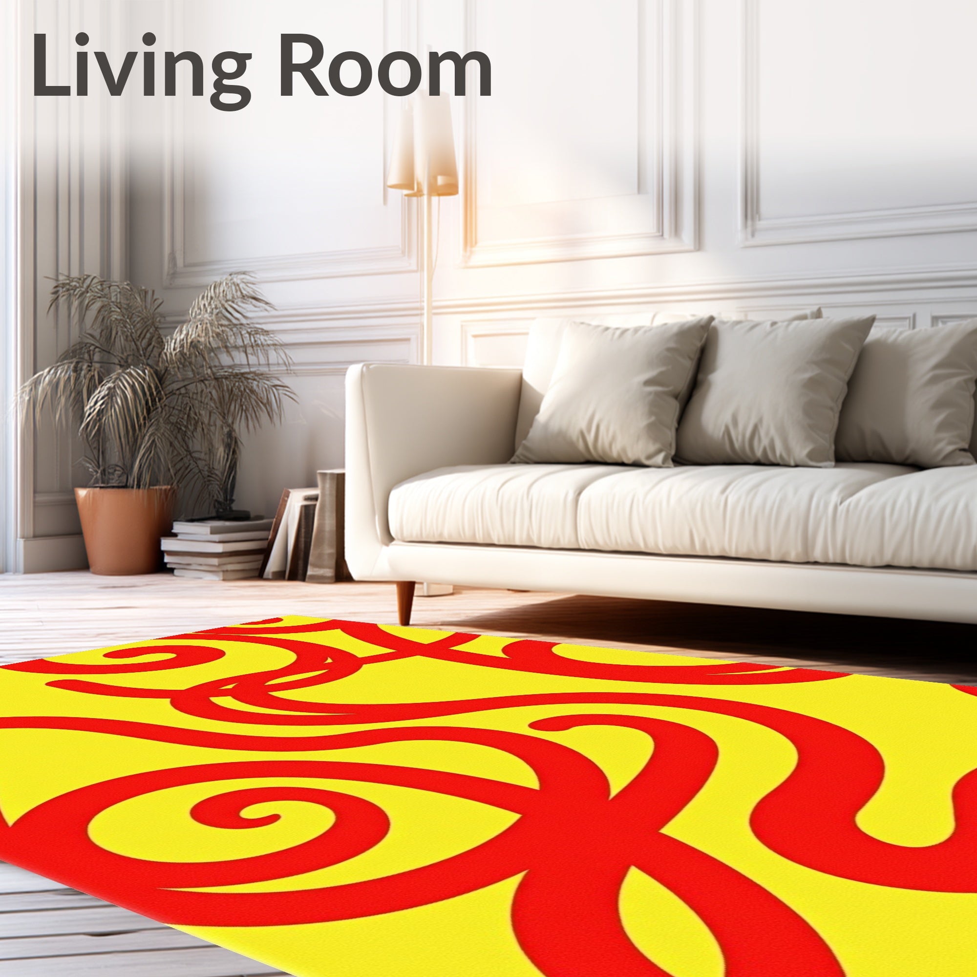 Bright Yellow Red Swirl Pattern Rug