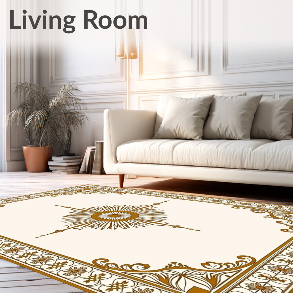 Geometric Starburst Floral Border Pattern Rug