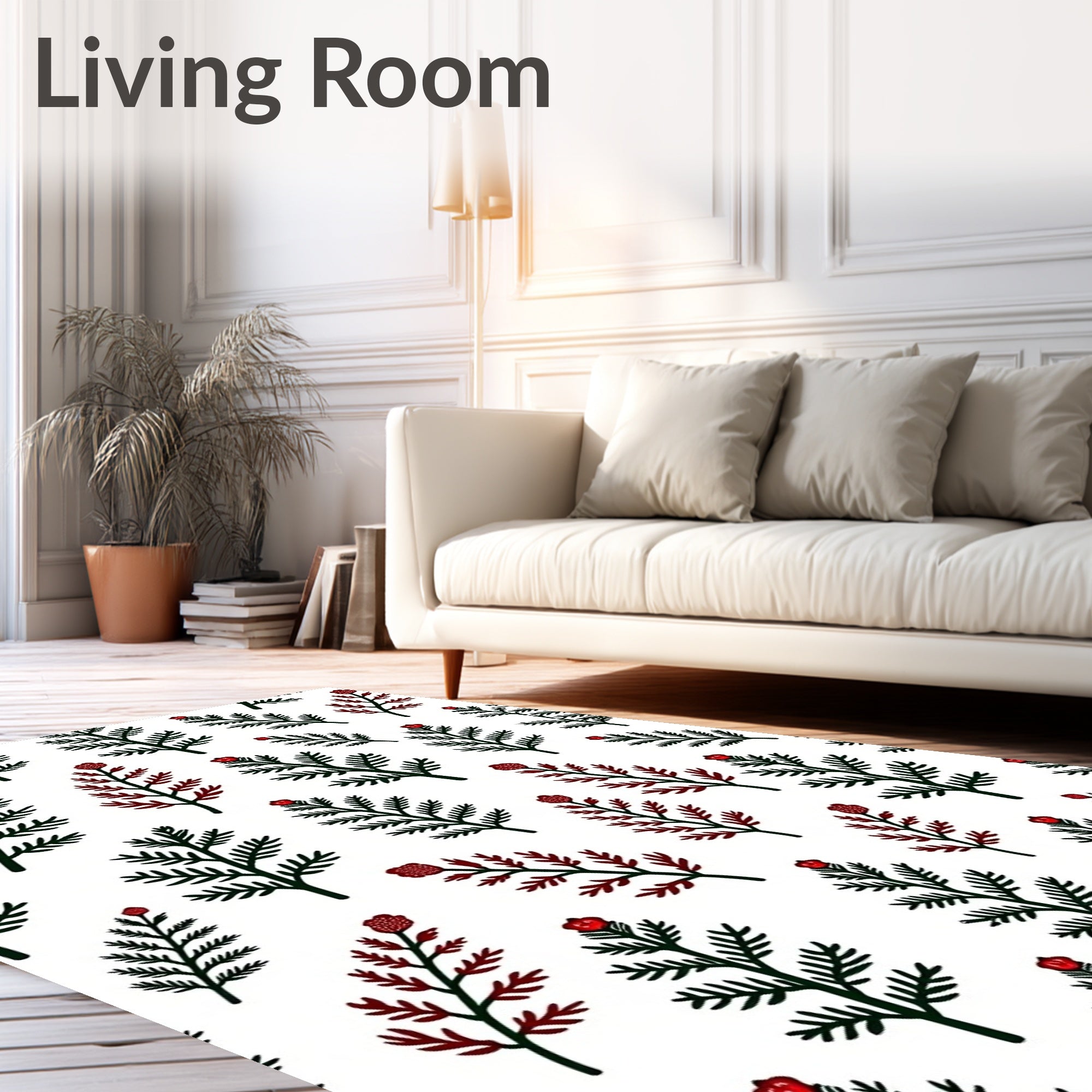 Dark Pine Red Berry Botanical Sparse Rug
