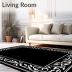 Elegant White Leaf Border Design Rug
