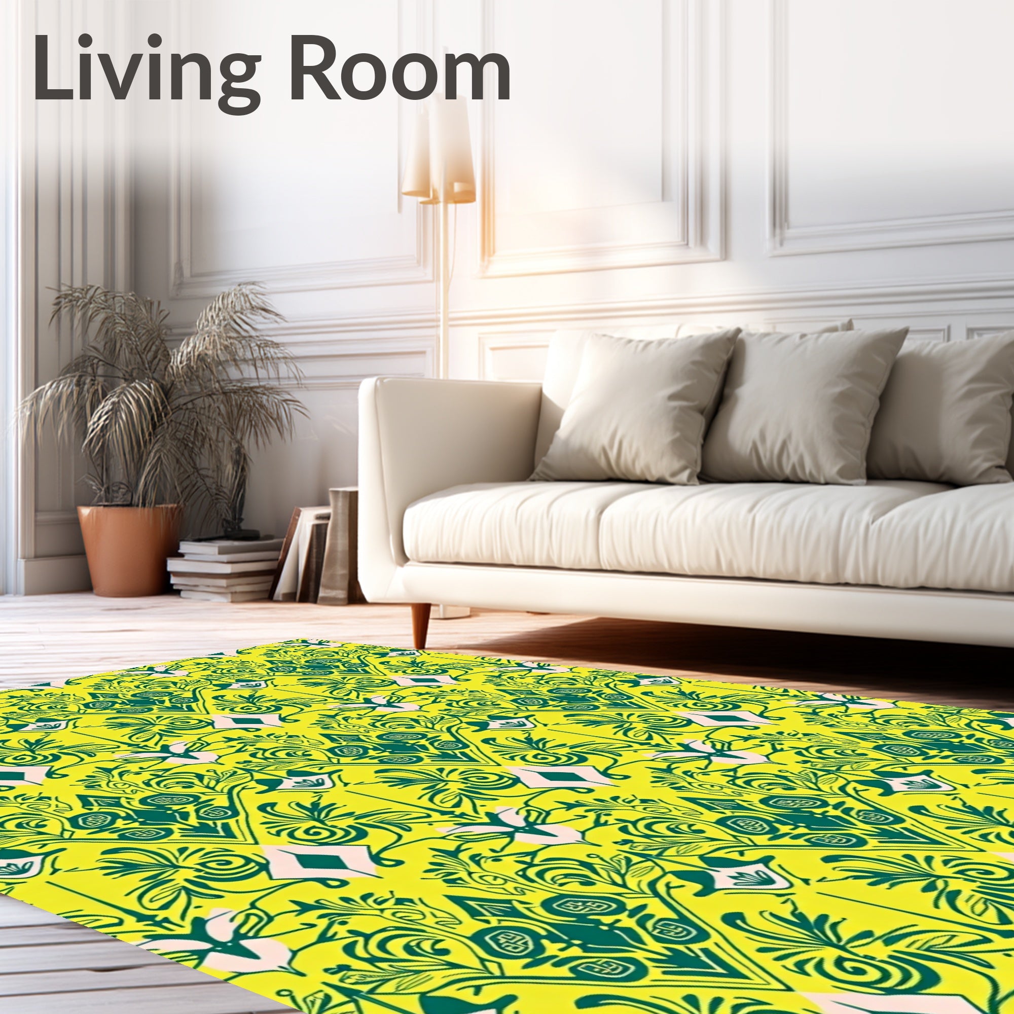 Vibrant Emerald Floral Scroll Pattern Rug