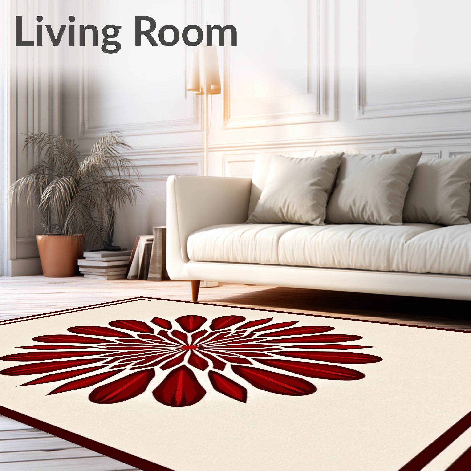 Geometric Red Floral Mandala Design Rug