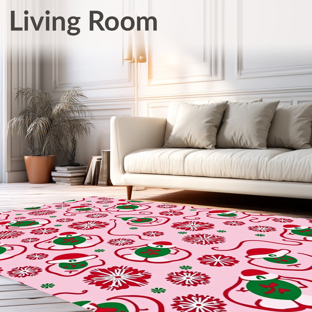 Festive Pink Snowflakes and Gnomes Rug