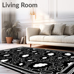 Black White Floral Cloud Pattern Rug