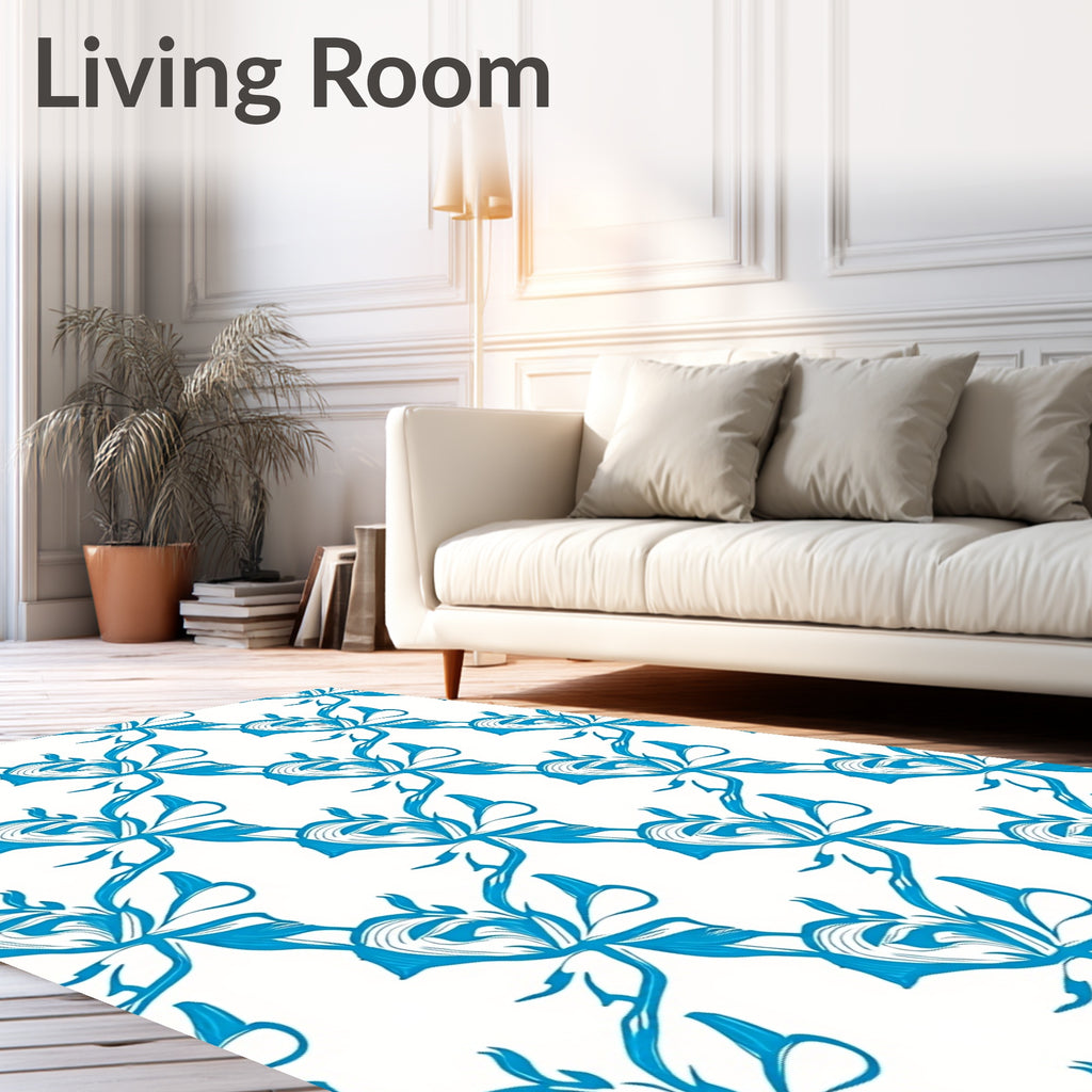 Dynamic Blue Abstract Floral Pattern Rug