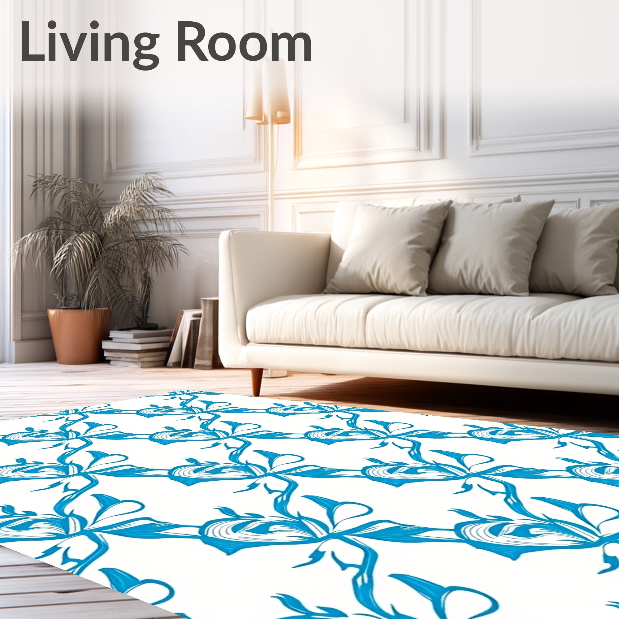 Dynamic Blue Abstract Floral Pattern Rug