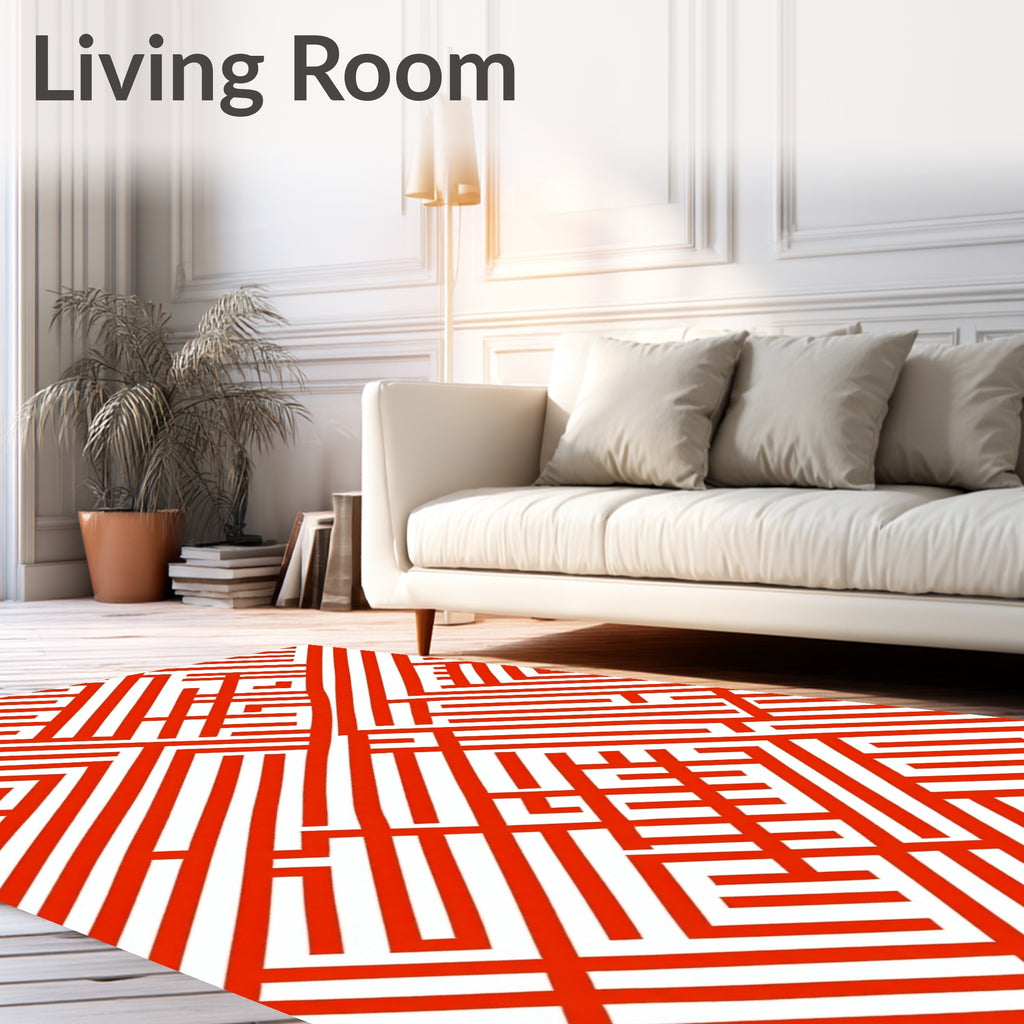 Linear Maze Red Geometric Design Rug