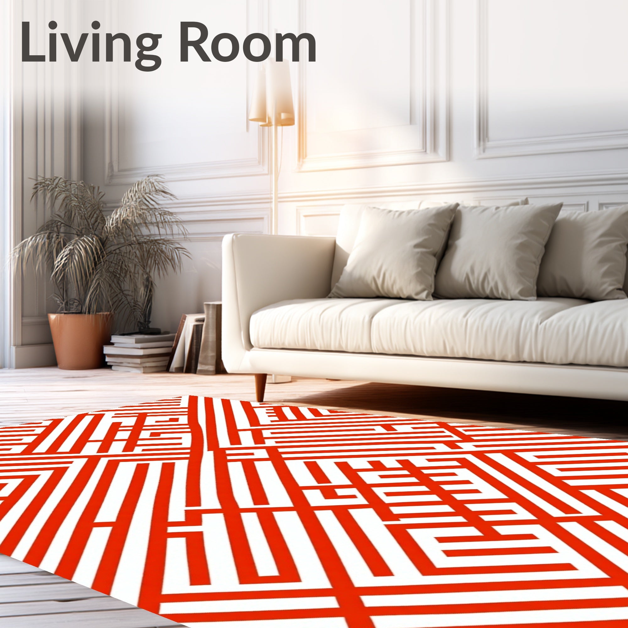 Linear Maze Red Geometric Design Rug