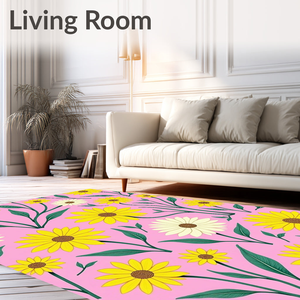 Yellow Daisy Floral Pattern Rug