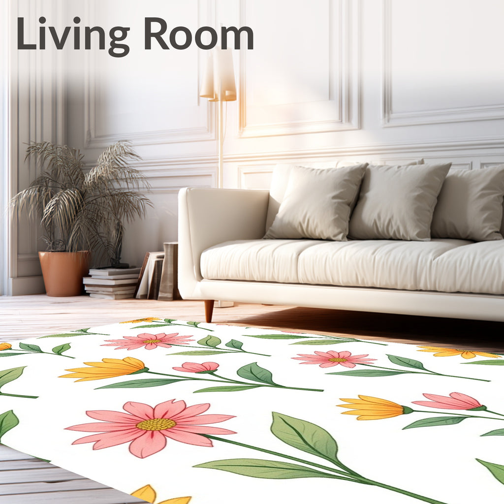 Pink and Yellow Floral Pattern Rug