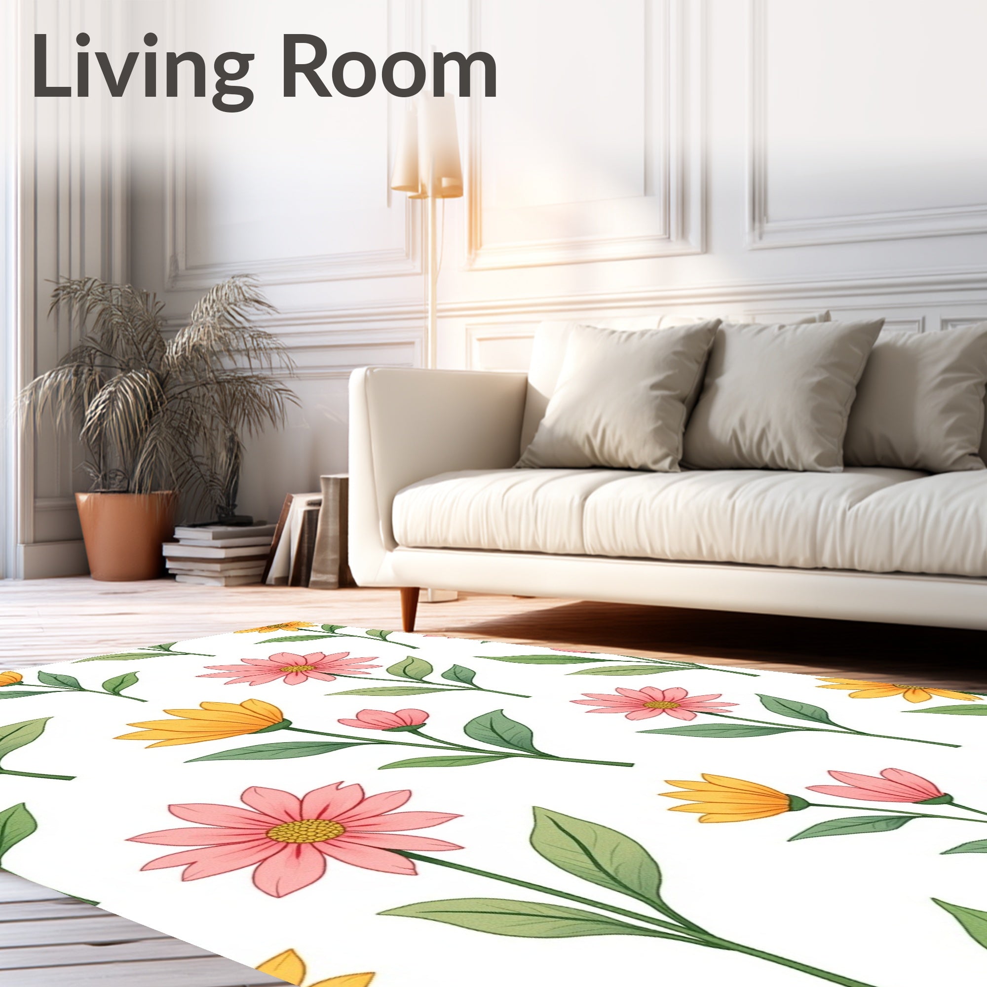 Pink and Yellow Floral Pattern Rug