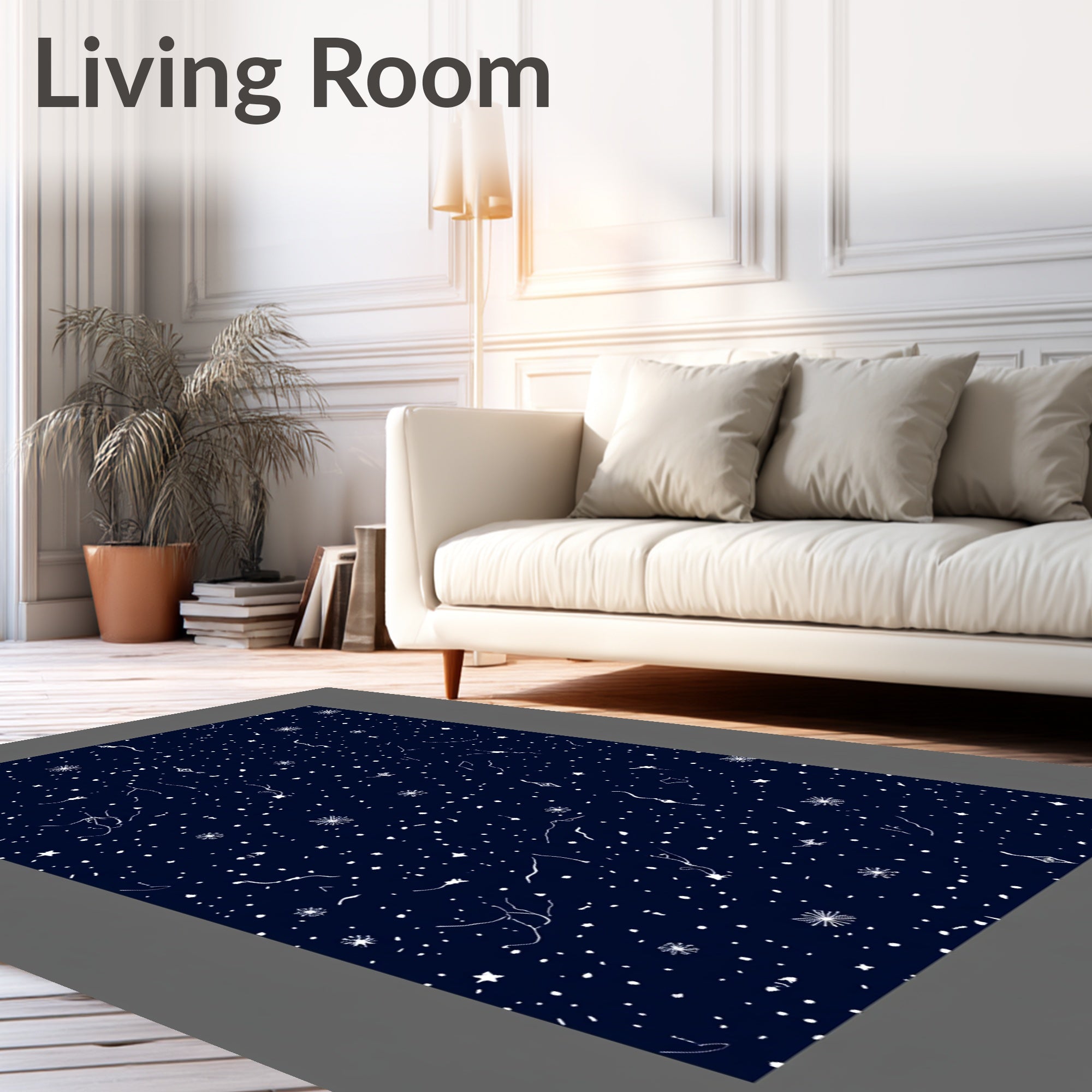 Deep Blue Starry Night Celestial Rug
