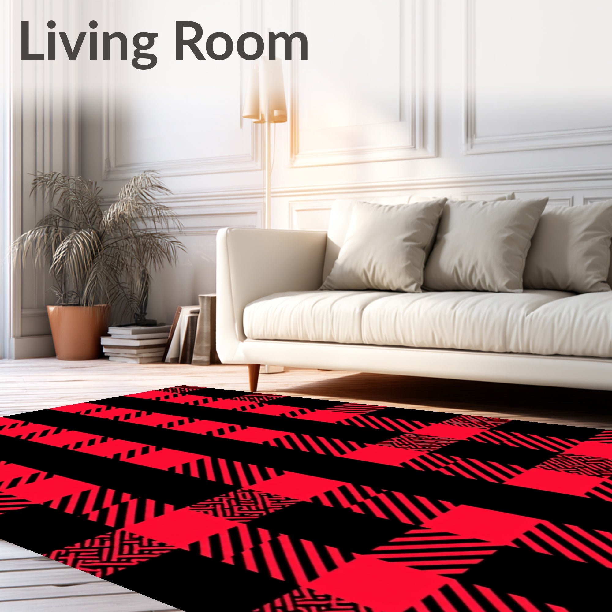 Bold Red Black Checked Geometric Rug