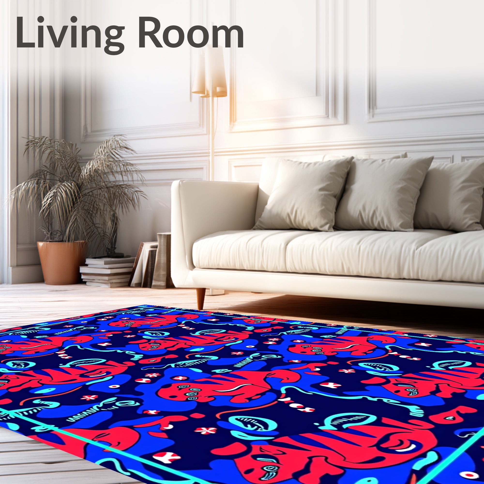 Red Blue Abstract Animal Pattern Rug