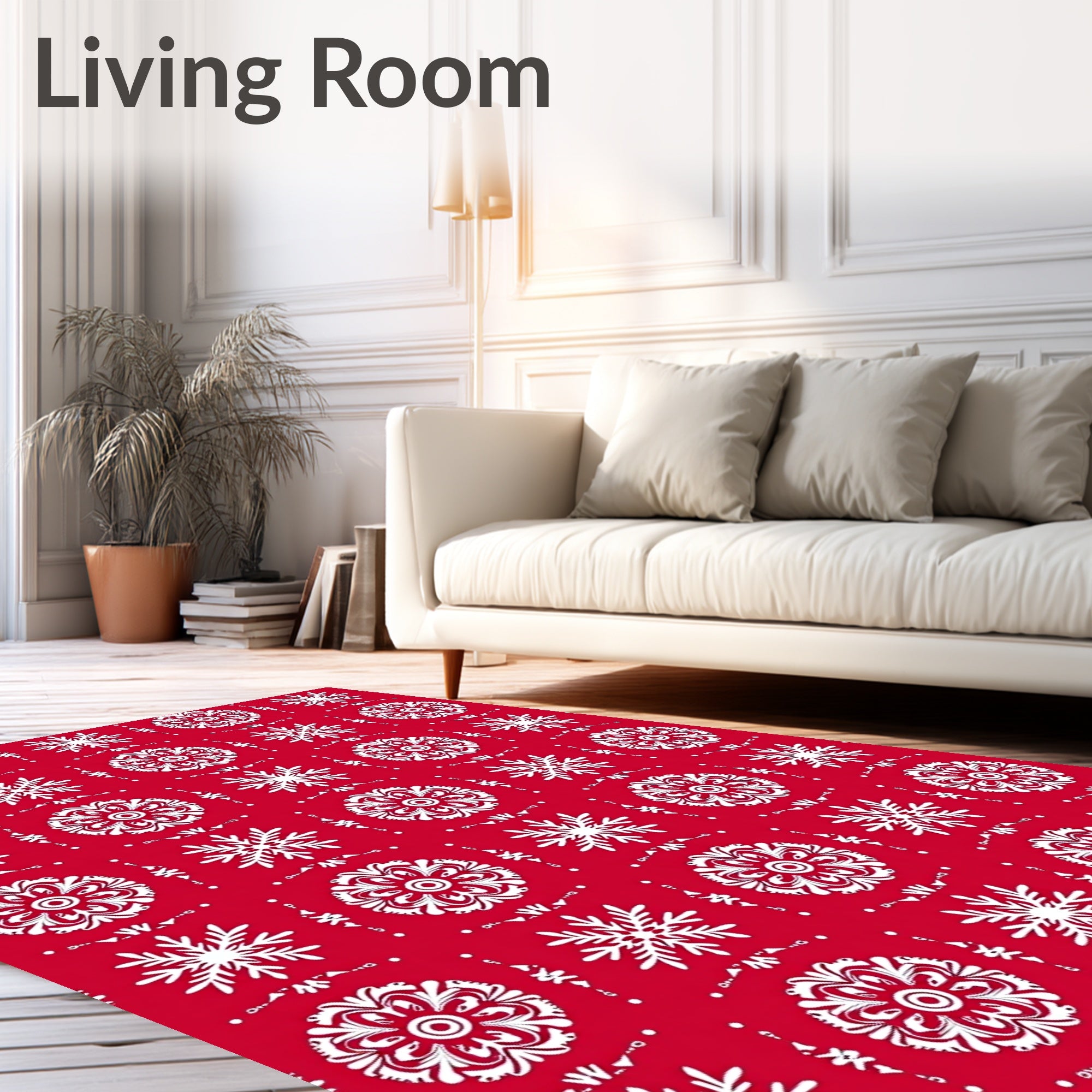 White Snowflake Floral Pattern Rug