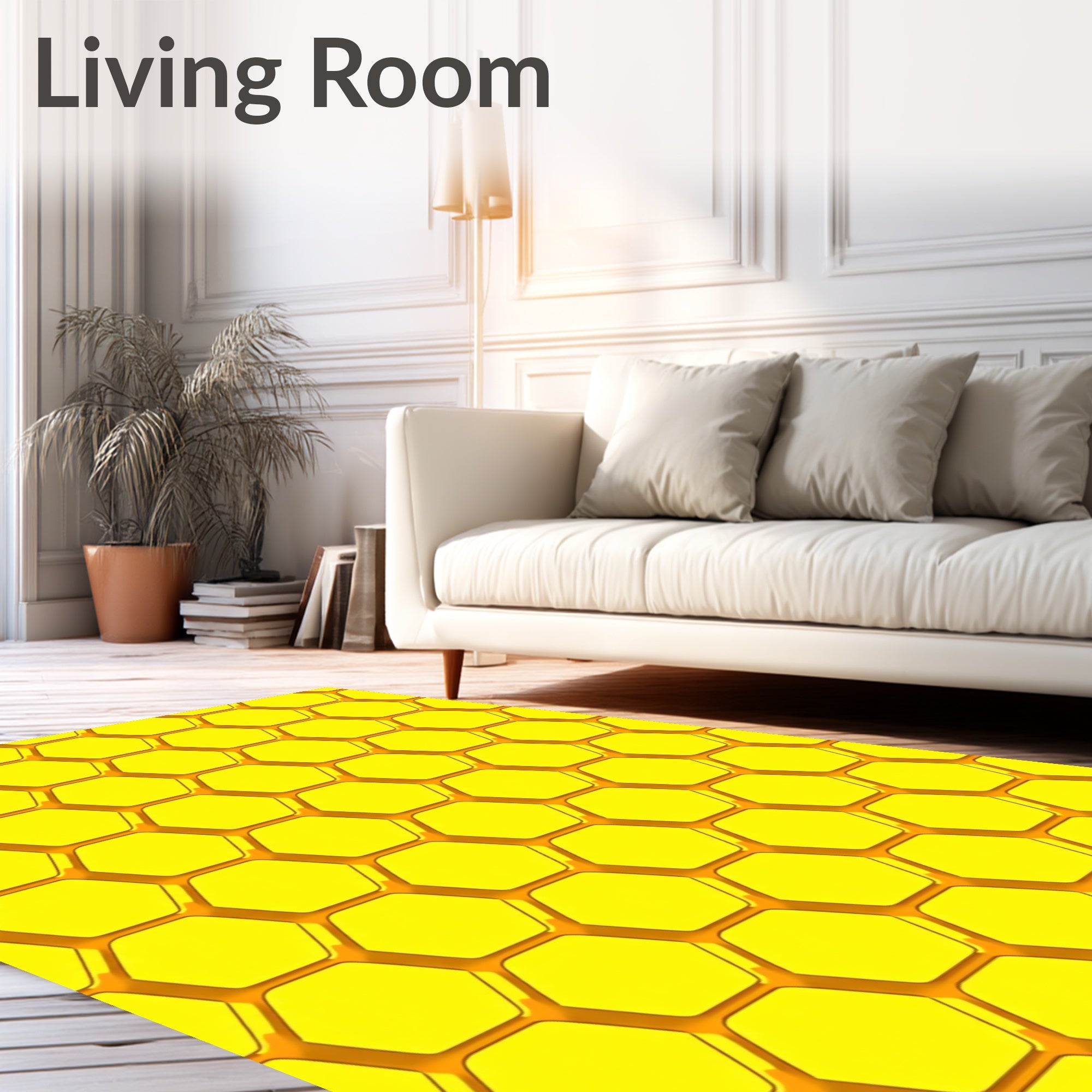 Vibrant Yellow Hexagonal Pattern Rug