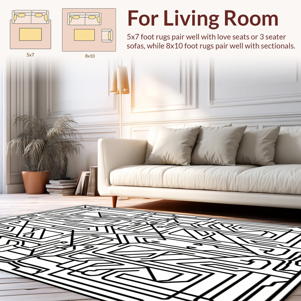 Art Deco Circuitry Black White Design Rug