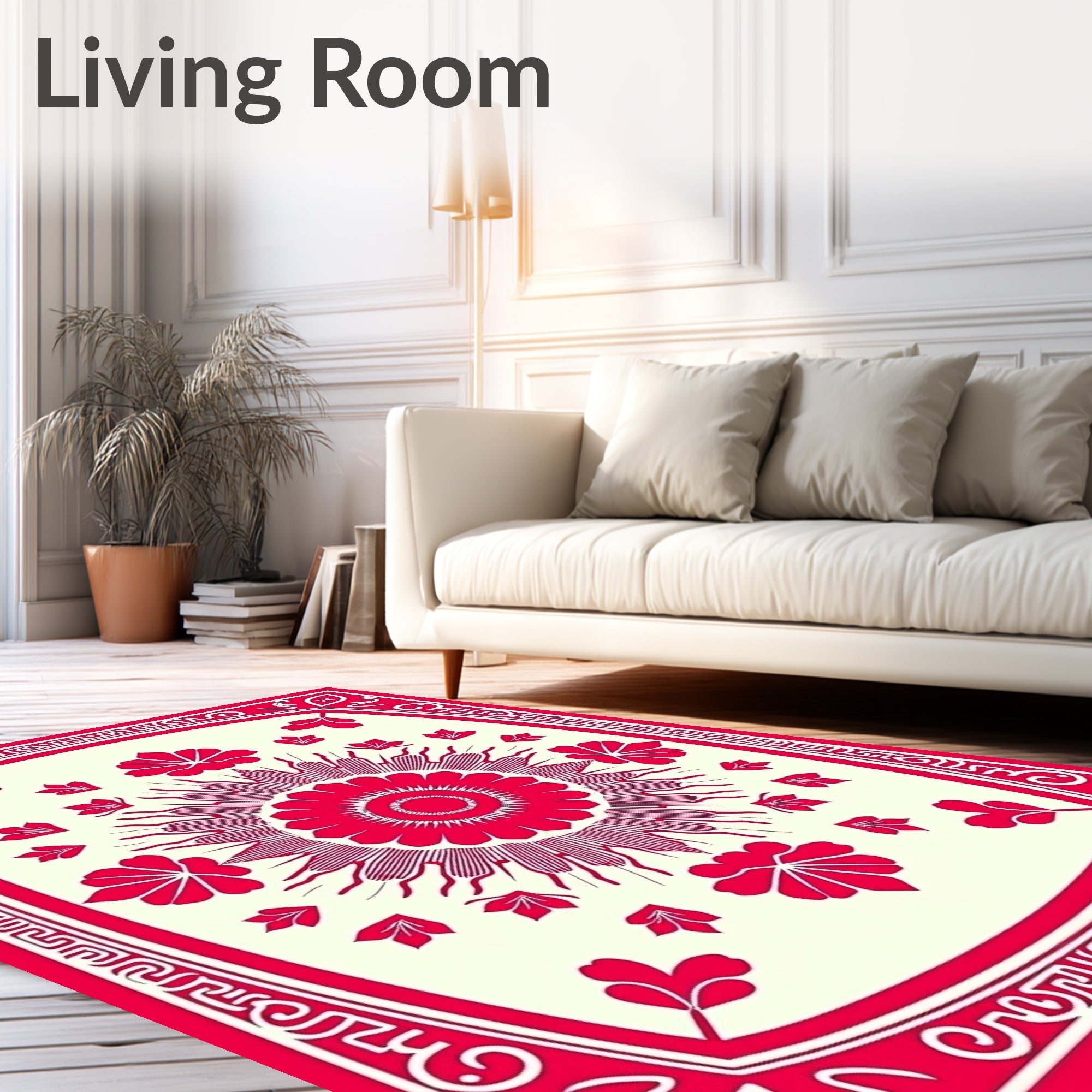 Vibrant Red Festive Floral Design Rug