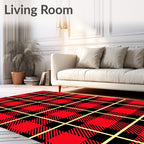 Red Black Bold Plaid Pattern Rug