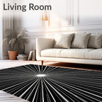 Radiating Burst Black and White Lines Rug