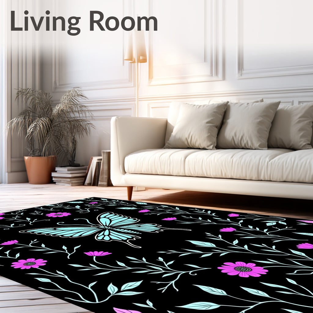 Floral Butterfly Vine Pattern Rug