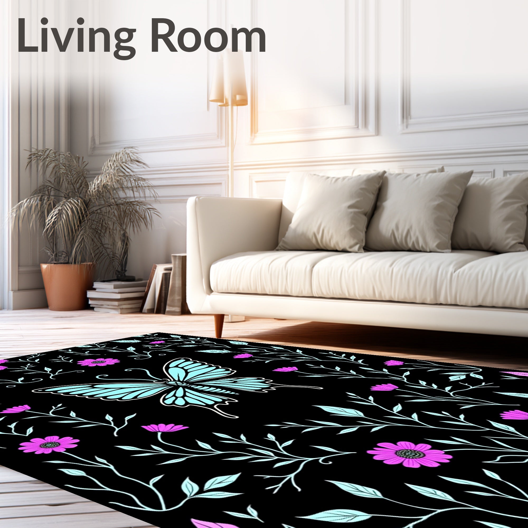 Floral Butterfly Vine Pattern Rug