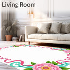 Pink Rose floral ribbon Border Design Rug