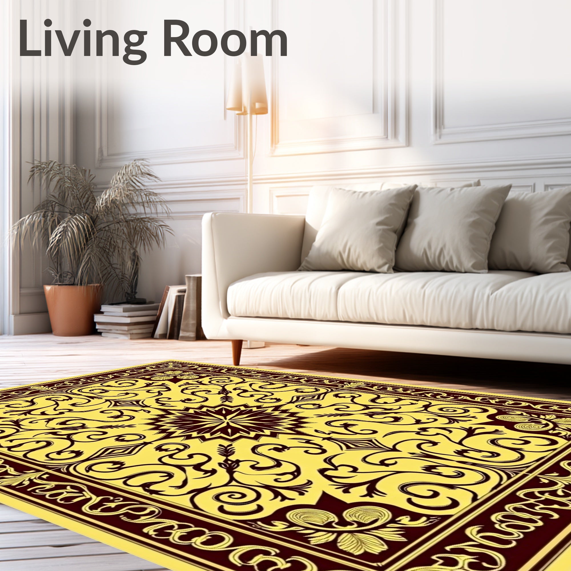 Elegant Yellow Floral Scroll Rug