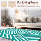 Teal White Geometric Maze Rug