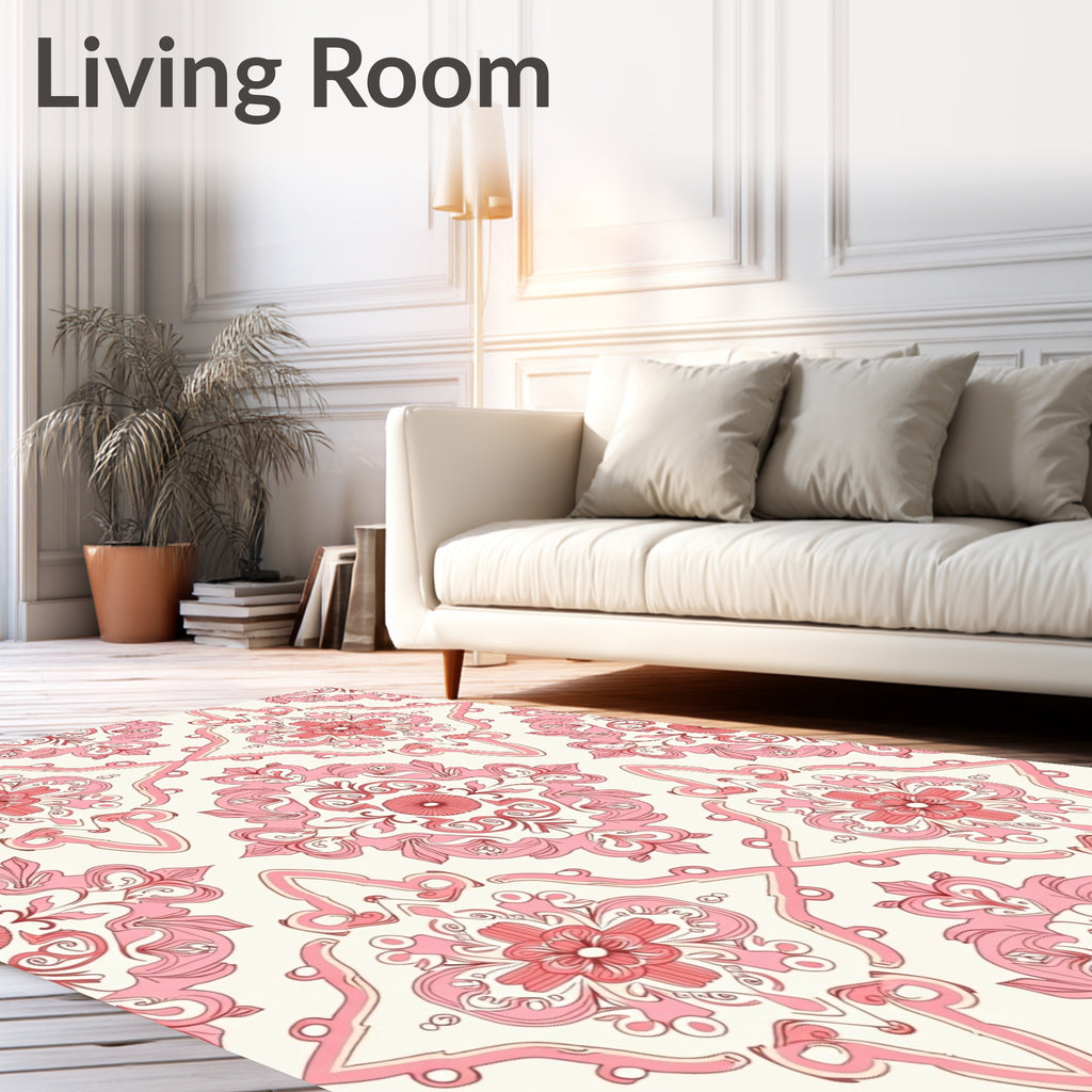 Elegant Pink Mandala Floral Pattern Rug