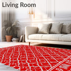 Bold Red White Interlocking Geometric Pattern Rug