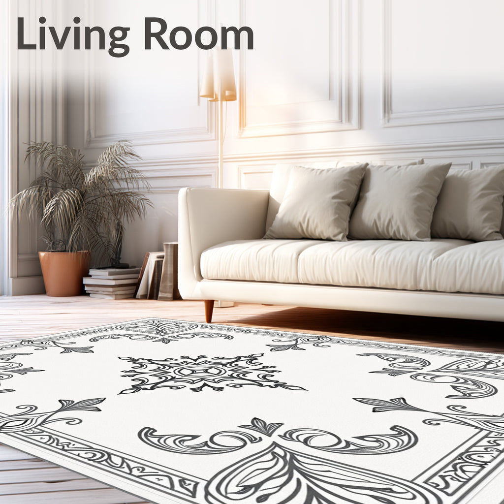 Classic Floral Scrollwork With Geometric Detail Rug