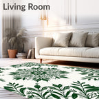 Ornate Green Leaf Mandala Pattern Rug