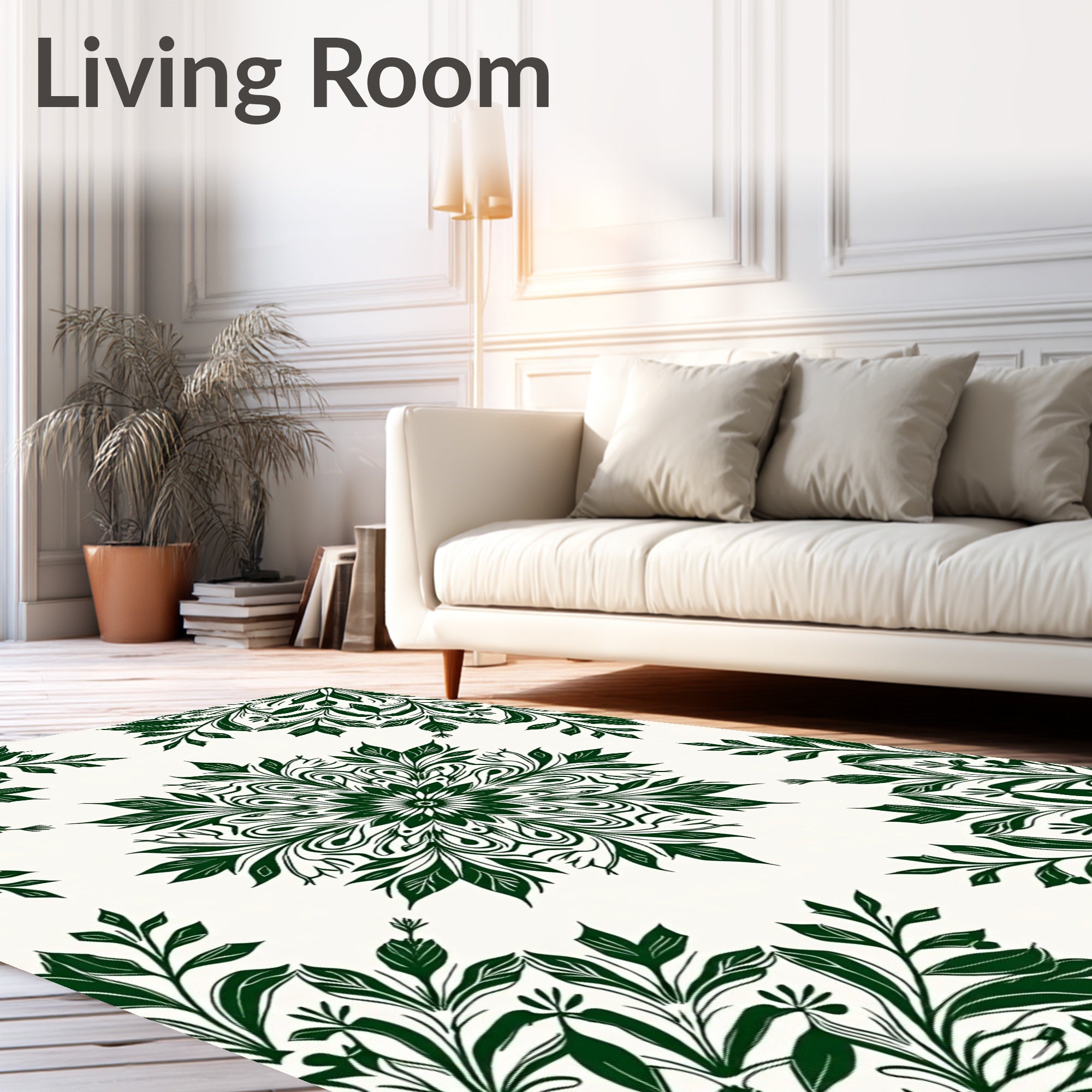 Ornate Green Leaf Mandala Pattern Rug