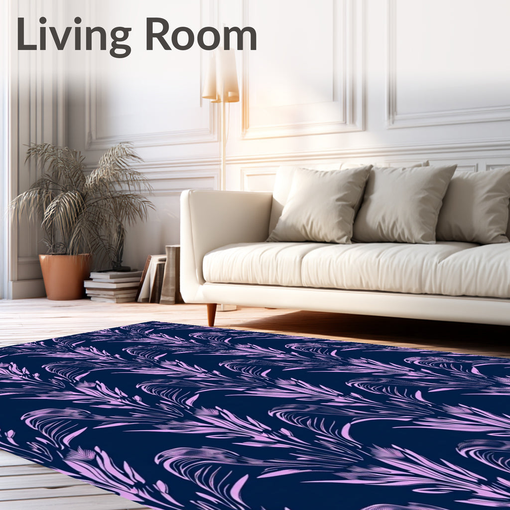 Art Nouveau Floral Navy Lavender Design Rug