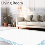 Light Blue Ornate Scroll Border Rug
