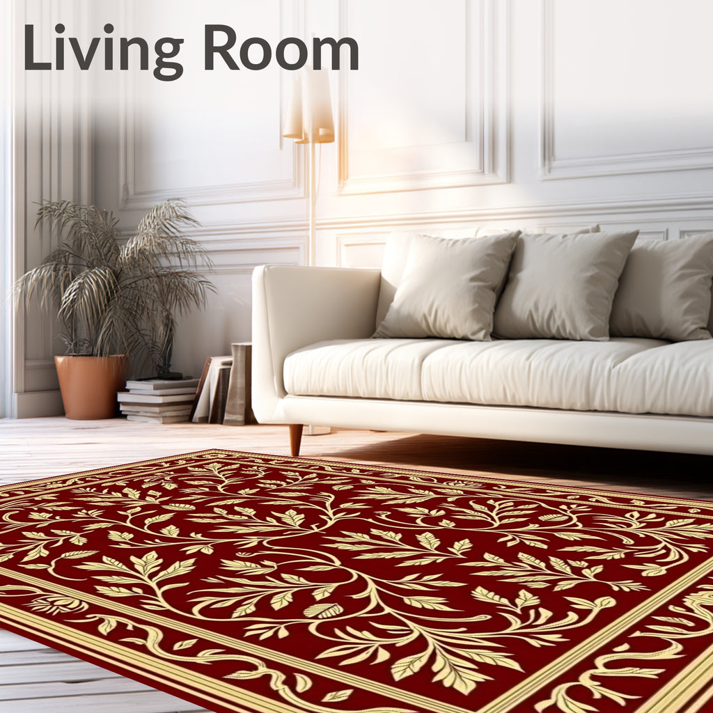 Ornate Cream Golden Floral Vines Rug