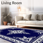 Classic Blue White Floral Medallion Border Rug