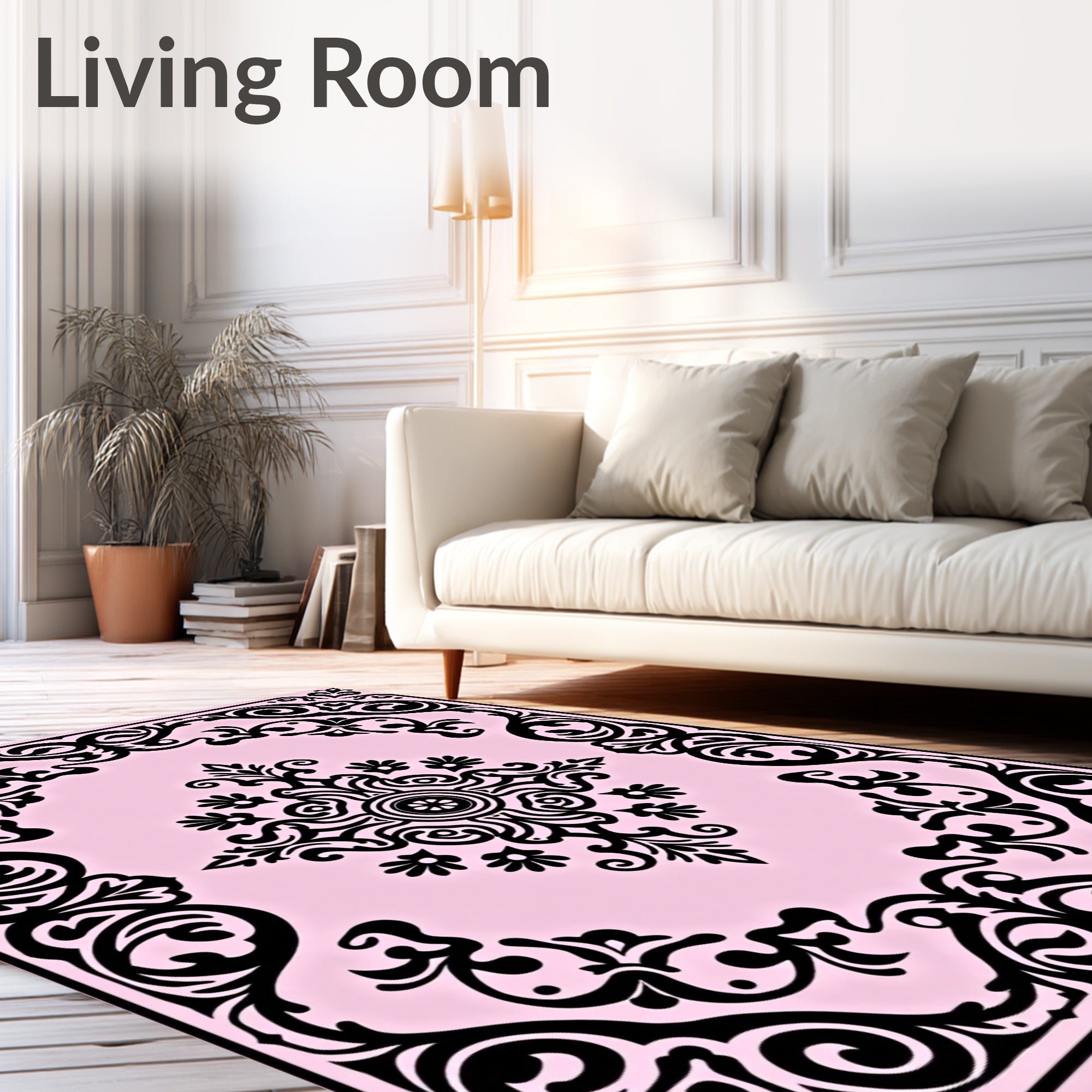 Classic Scrollwork Floral Border Design Rug
