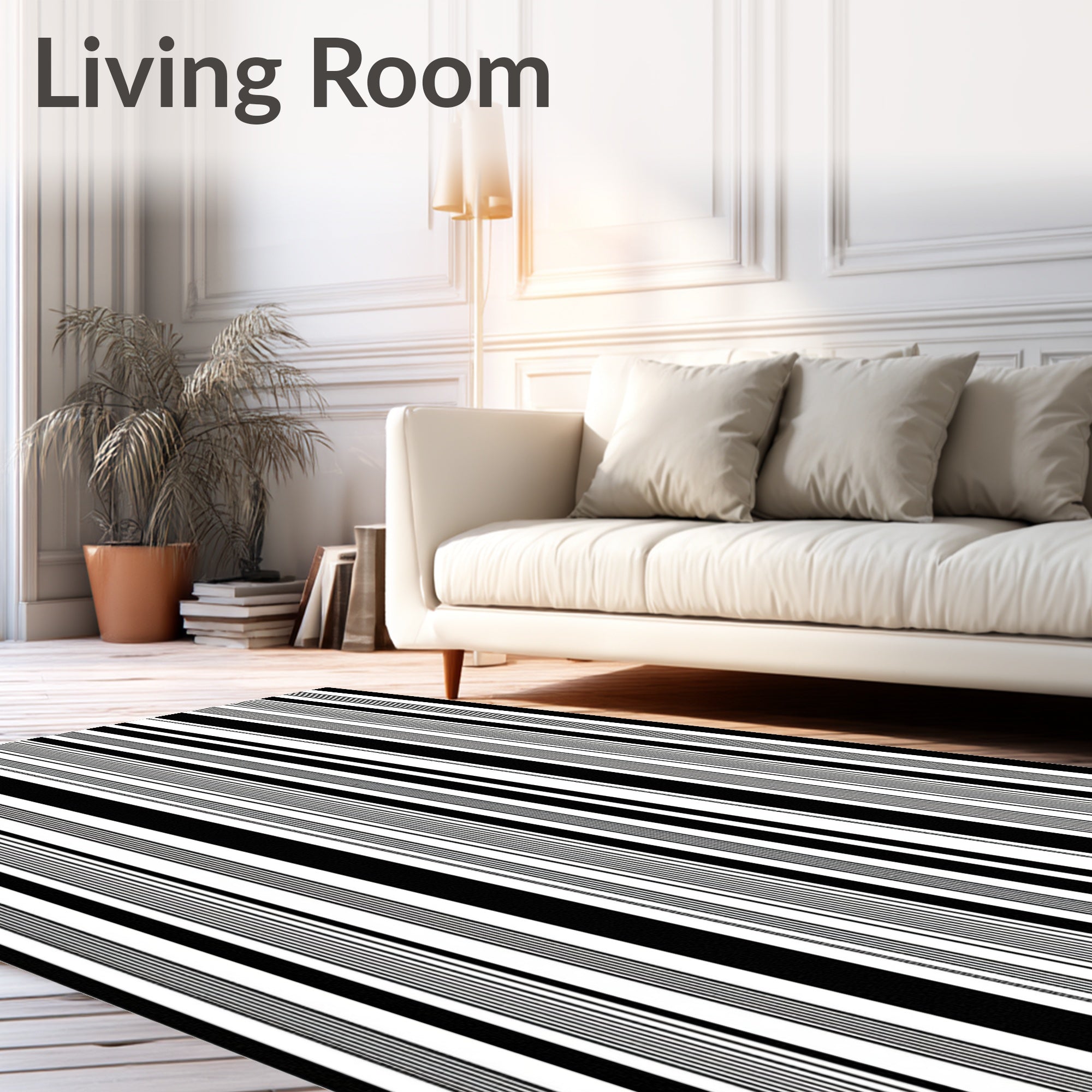 Bold Black White Stripe Pattern Rug
