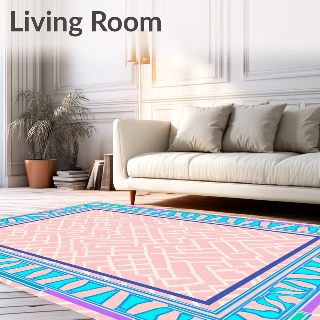 Abstract Maze Pattern with Geometric Border Rug