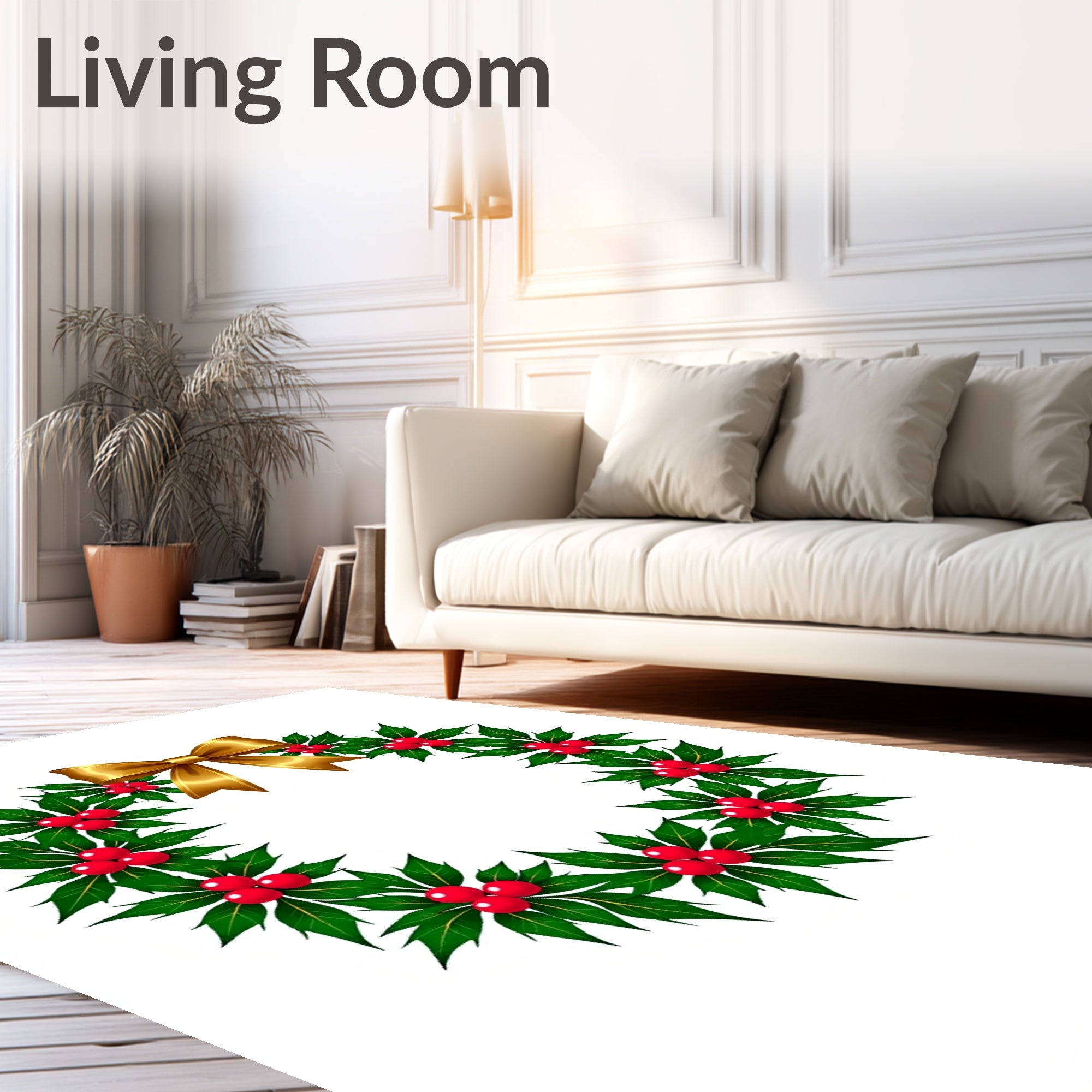 Gold Bow Holly Berry Wreath Rug