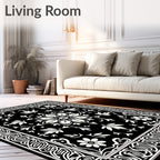 Black White Floral Medallion Tapestry Design Rug