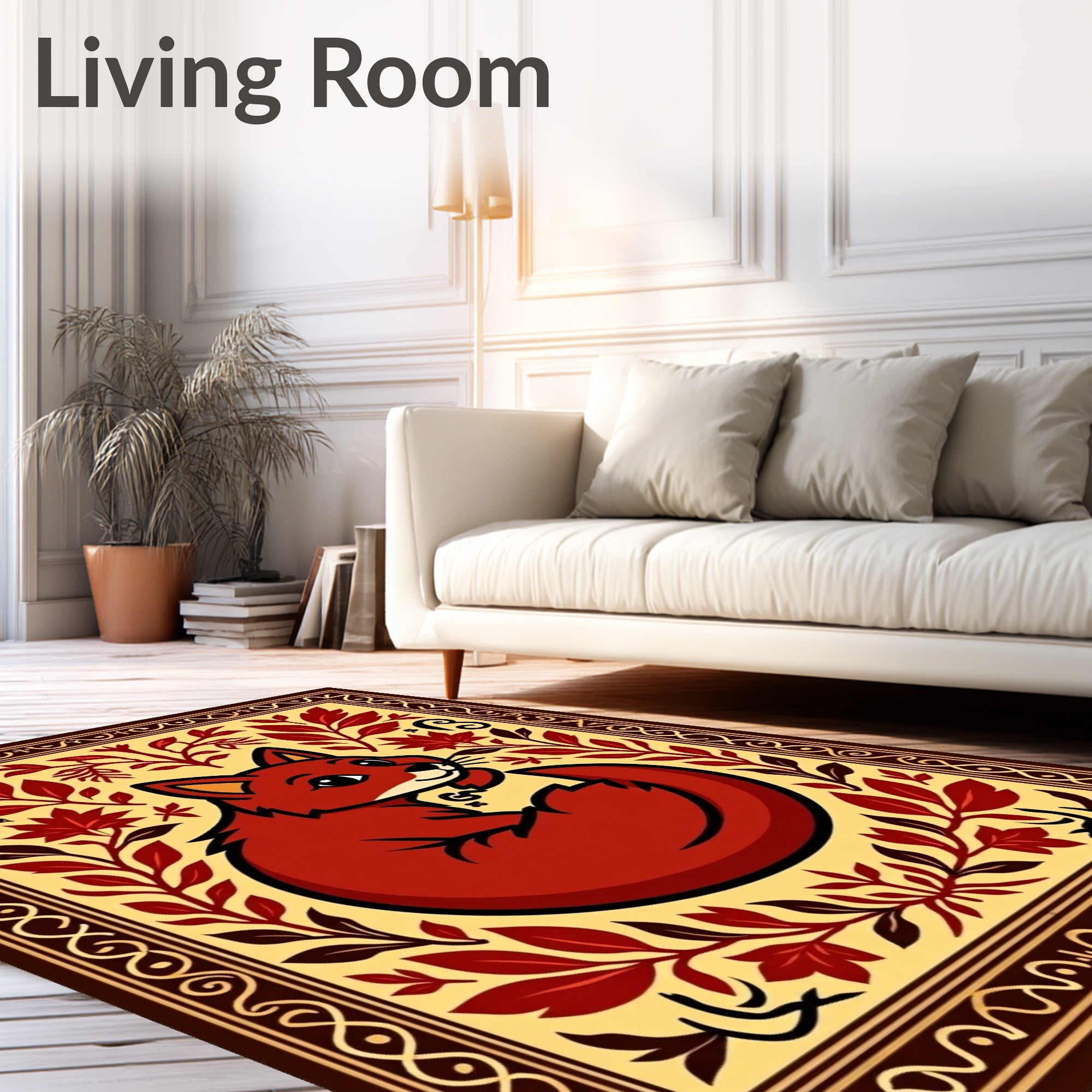 Red Fox Floral Border Design Rug