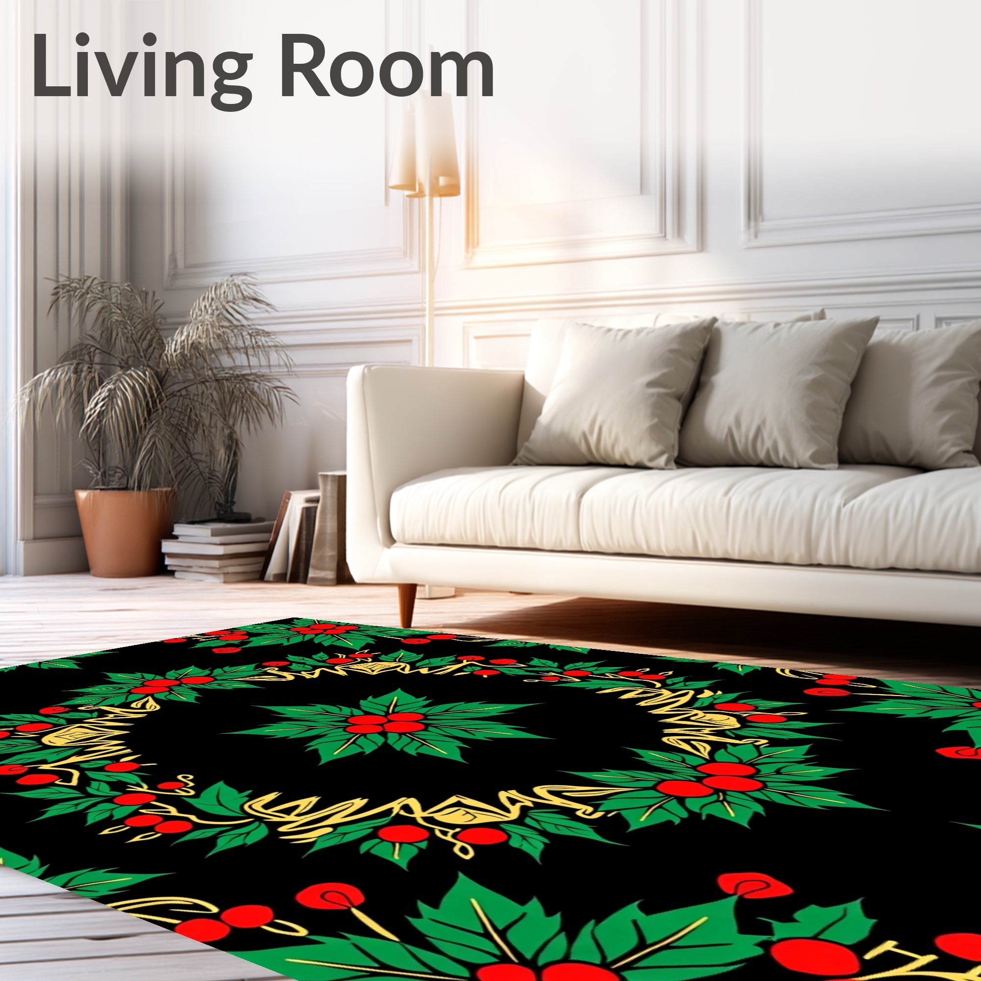 Red Green Holly Berry Garland Pattern Rug