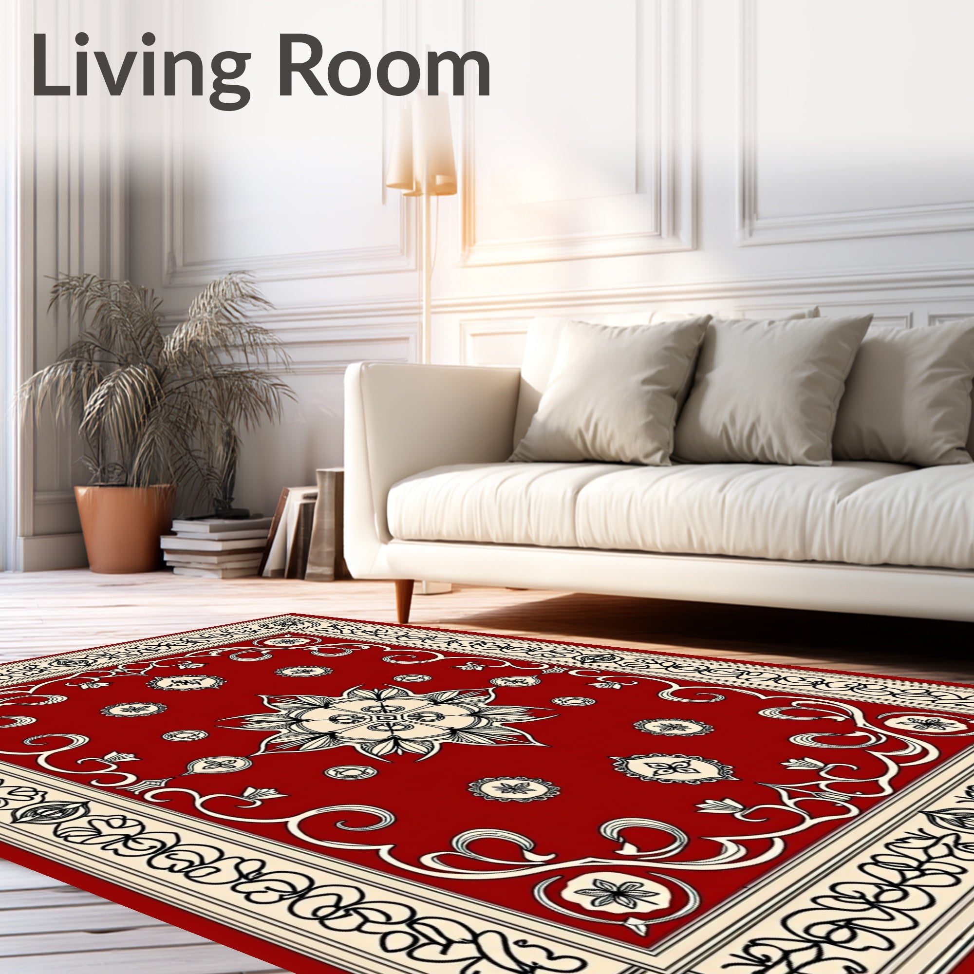Red Floral Scrollwork Intricate Design Rug