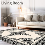 Ornate Black Floral Swirl Pattern Rug