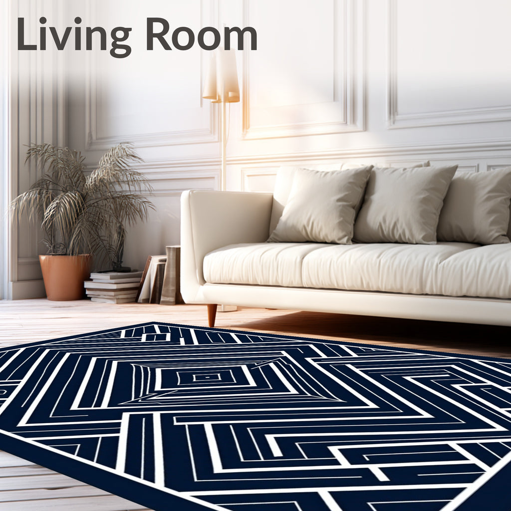 Sharp Geometric Art Deco Navy Diamond Rug