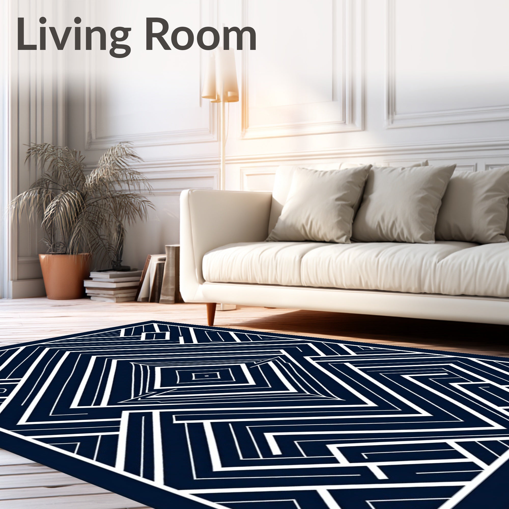 Sharp Geometric Art Deco Navy Diamond Rug